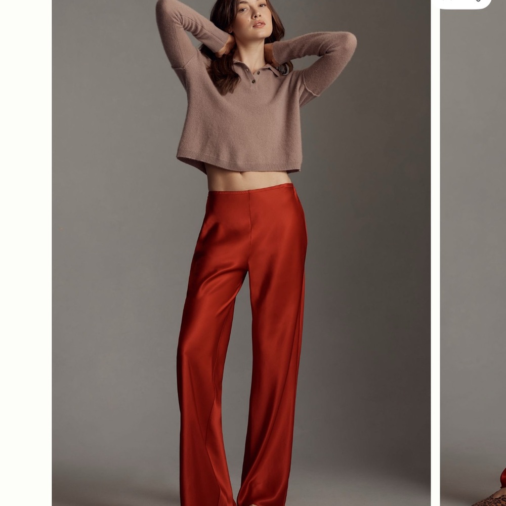 Reformation Gale Satin Mid-Rise Bias-Cut Pants